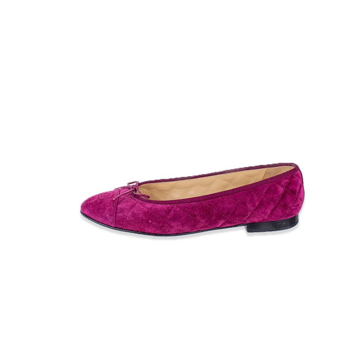 Chanel Purple Quilted Suede CC Ballet Flats