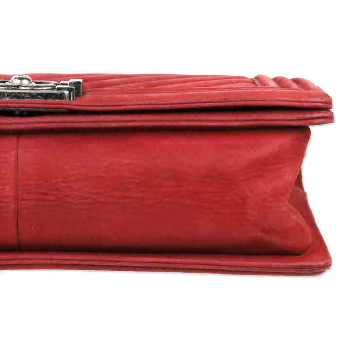 Chanel Red Chevron Suede Medium Boy Bag