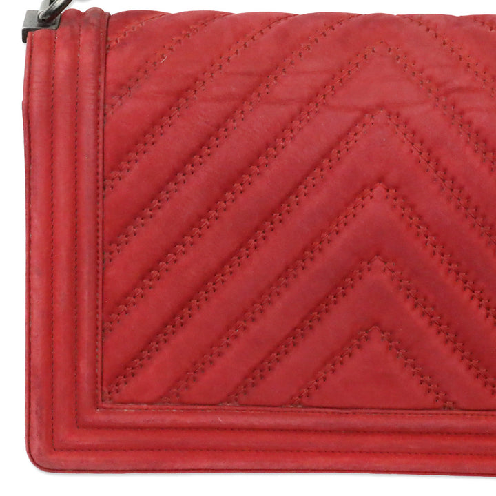 Chanel Red Chevron Suede Medium Boy Bag