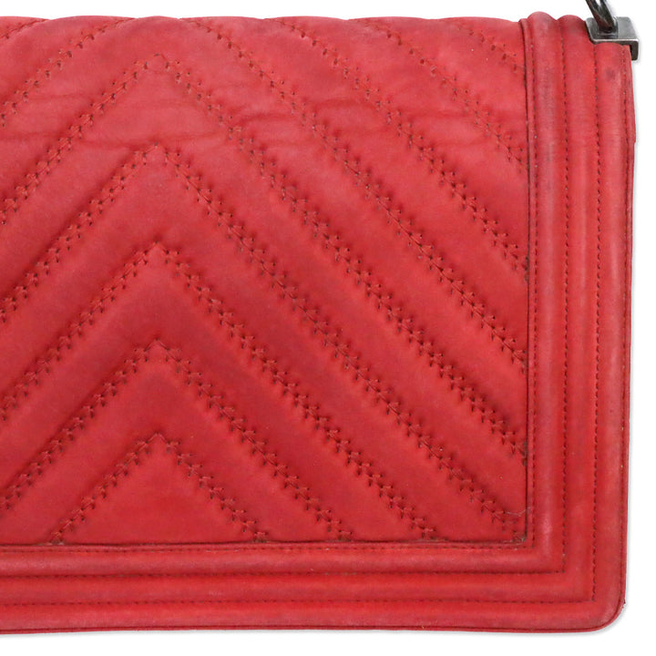 Chanel Red Chevron Suede Medium Boy Bag