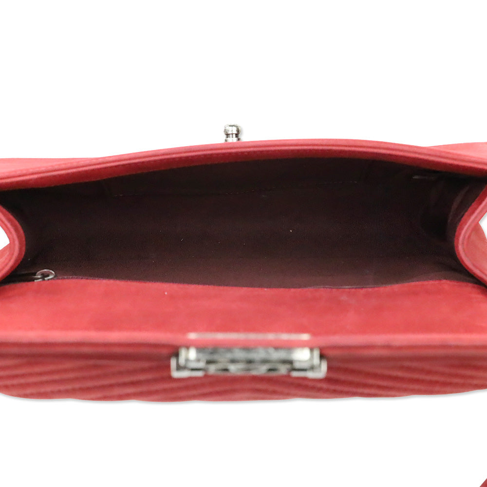 Chanel Red Chevron Suede Medium Boy Bag