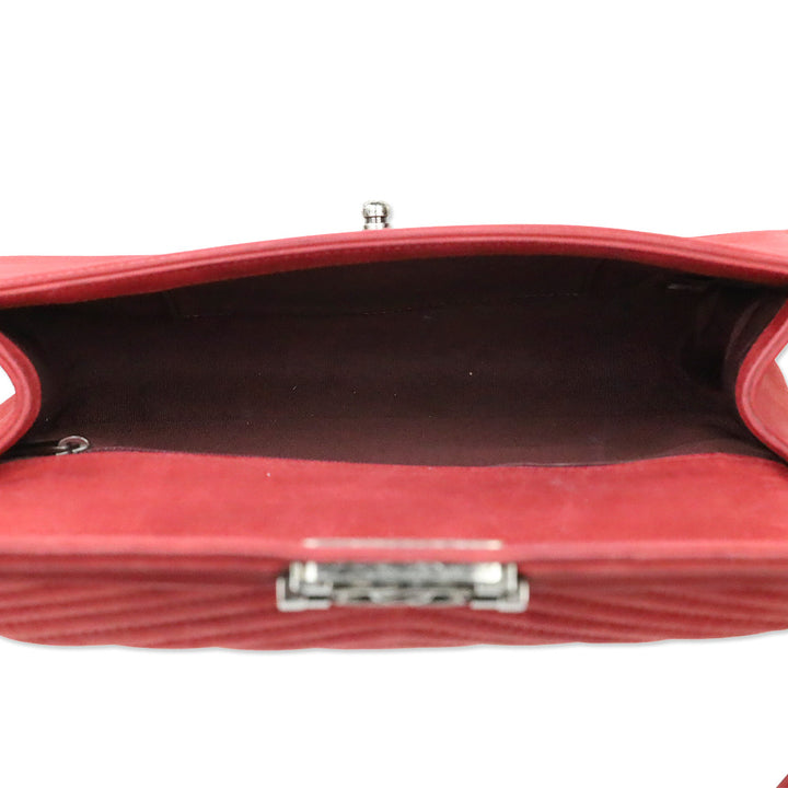 Chanel Red Chevron Suede Medium Boy Bag