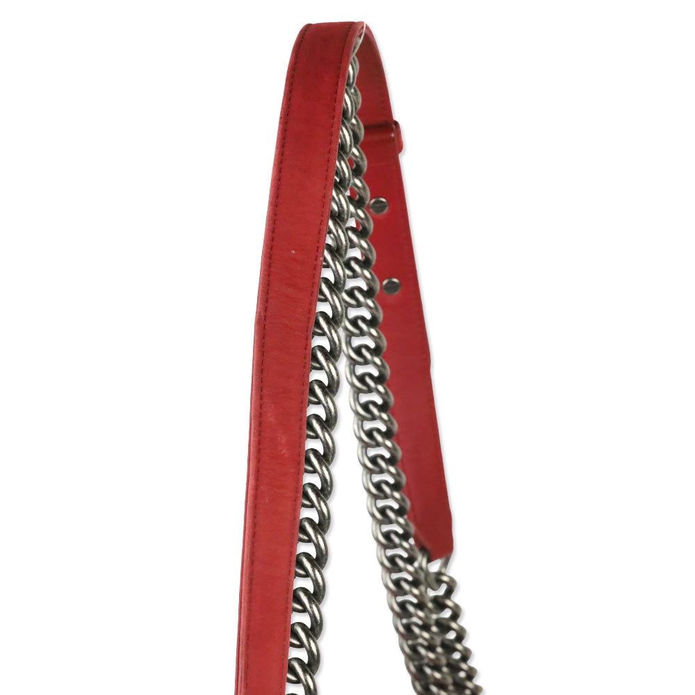Chanel Red Chevron Suede Medium Boy Bag