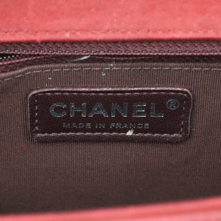 Chanel Red Chevron Suede Medium Boy Bag