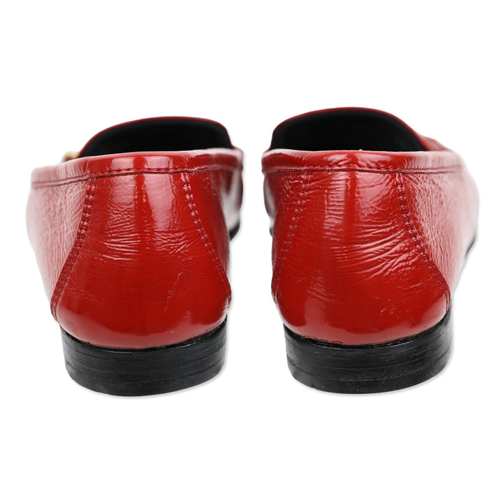 Chanel Red Crinkle Patent Leather CC Chain Loafers