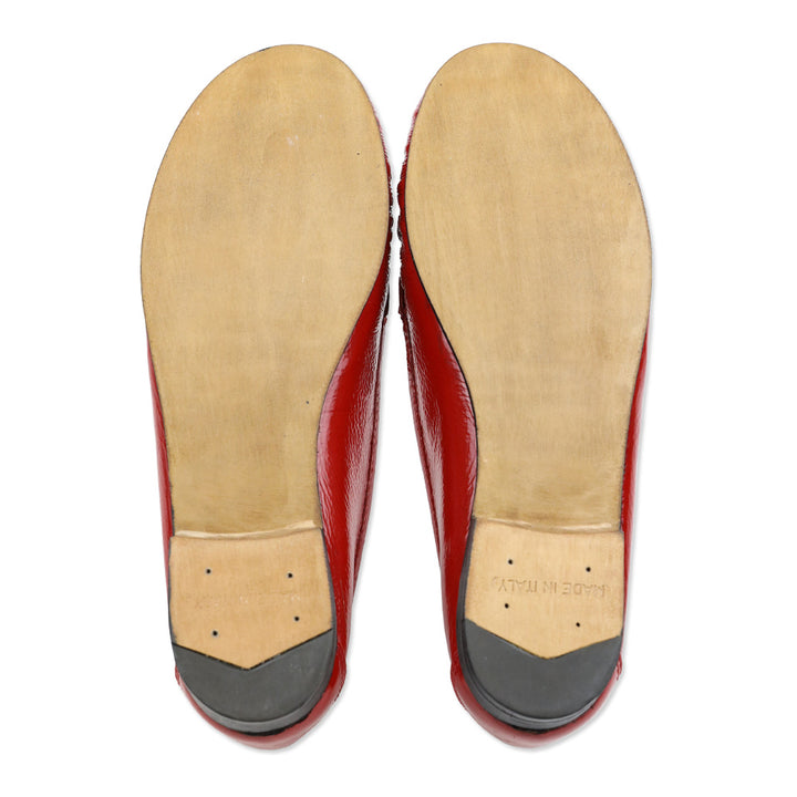 Chanel Red Crinkle Patent Leather CC Chain Loafers