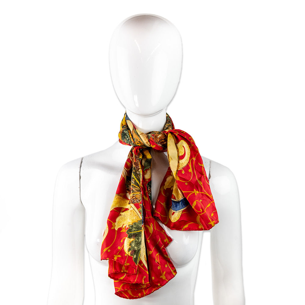 Chanel Red Silk Sunflower Scarf