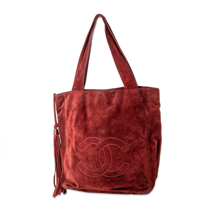 Chanel Red Suede Interlocking CC Tote