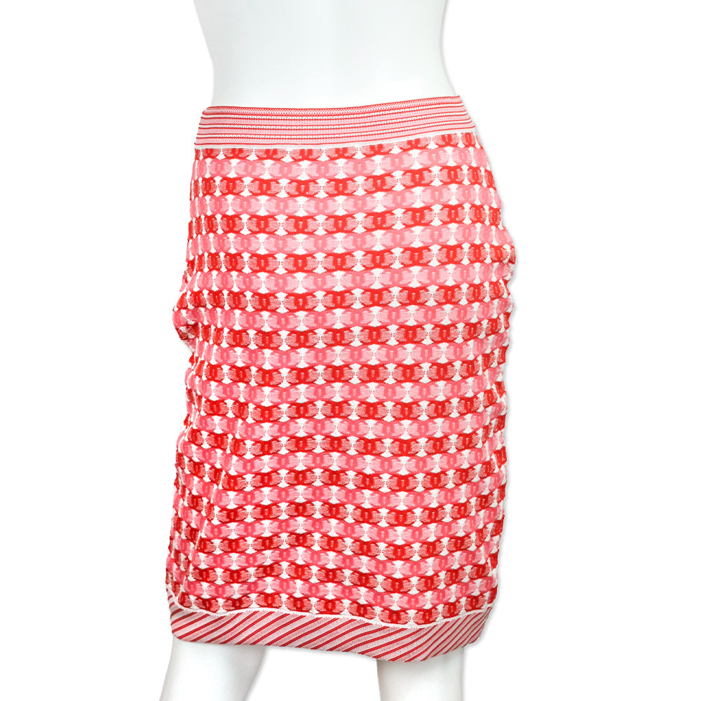 Chanel Red/Pink CC Logo Jacquard Knit Midi Skirt