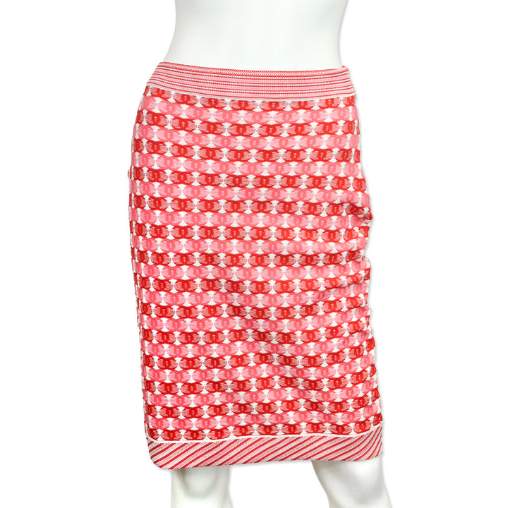 Chanel Red/Pink CC Logo Jacquard Knit Midi Skirt