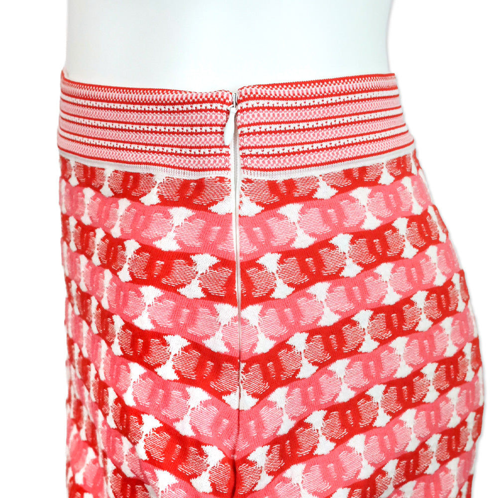 Chanel Red/Pink CC Logo Jacquard Knit Midi Skirt