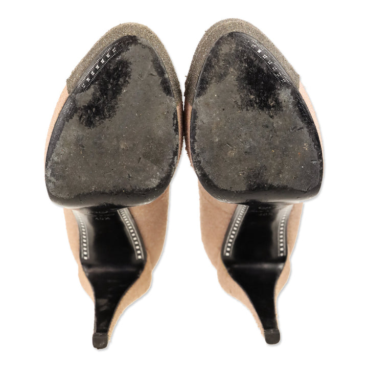 Chanel Rose/Taupe Glitter Cap Toe Platform Pumps
