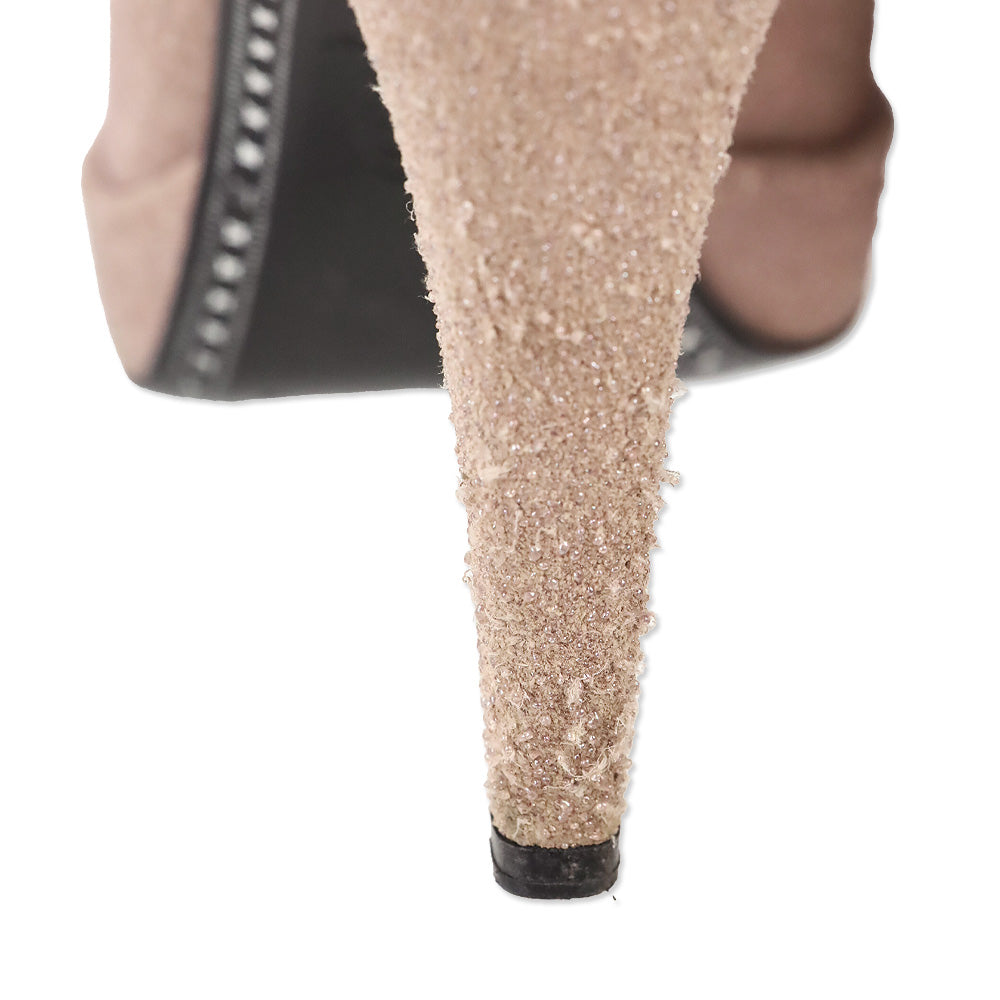 Chanel Rose/Taupe Glitter Cap Toe Platform Pumps