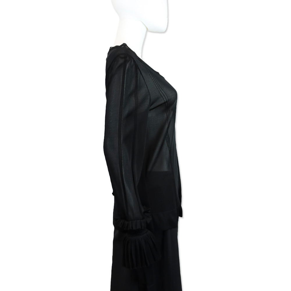 Chanel S/S 2008 Black Rayon Knit Ruffle Sleeve Sheer Sweater