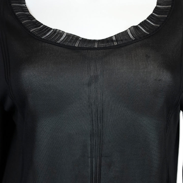 Chanel S/S 2008 Black Rayon Knit Ruffle Sleeve Sheer Sweater