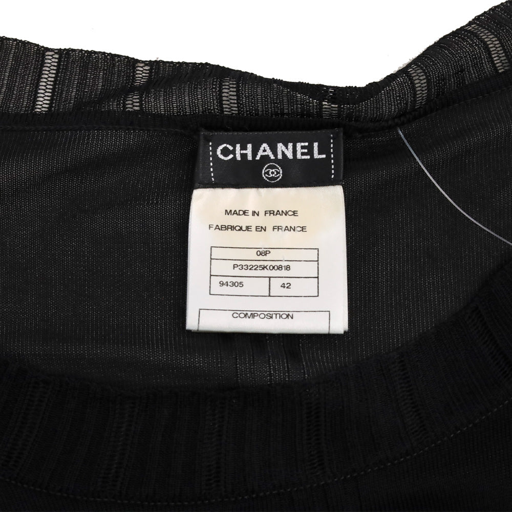 Chanel S/S 2008 Black Rayon Knit Ruffle Sleeve Sheer Sweater