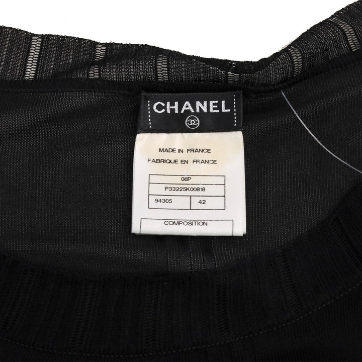 Chanel S/S 2008 Black Rayon Knit Ruffle Sleeve Sheer Sweater