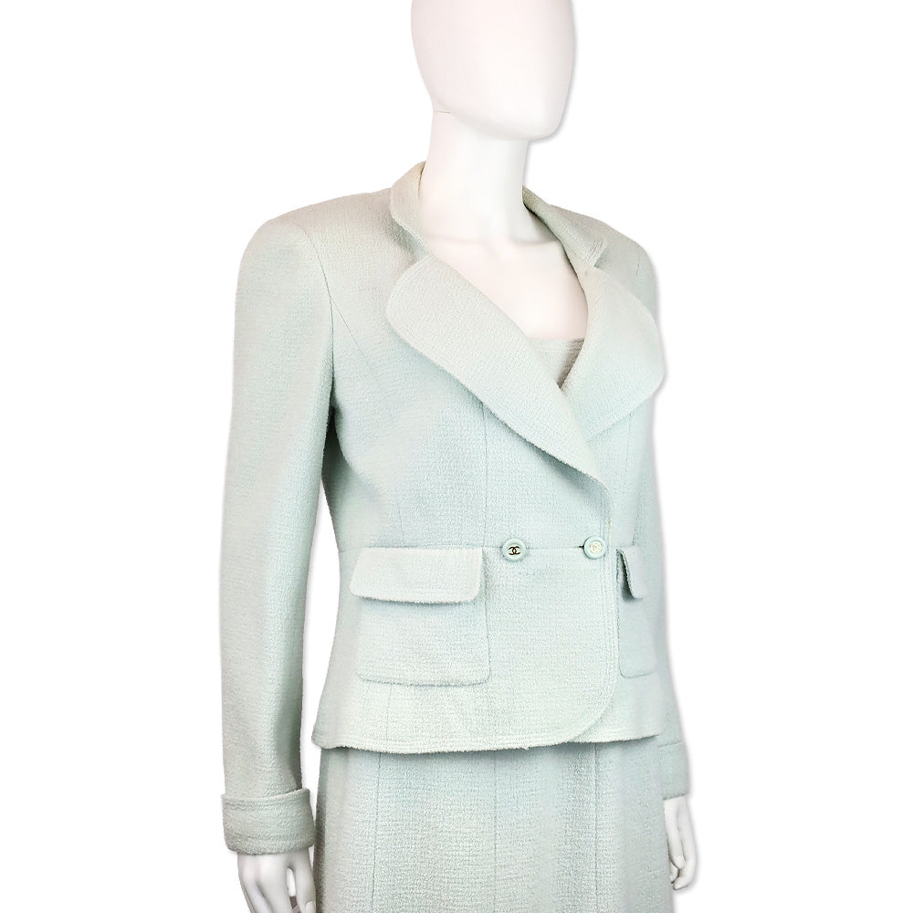 Chanel S/S 97 Light Teal Tweed Double-Breasted Blazer