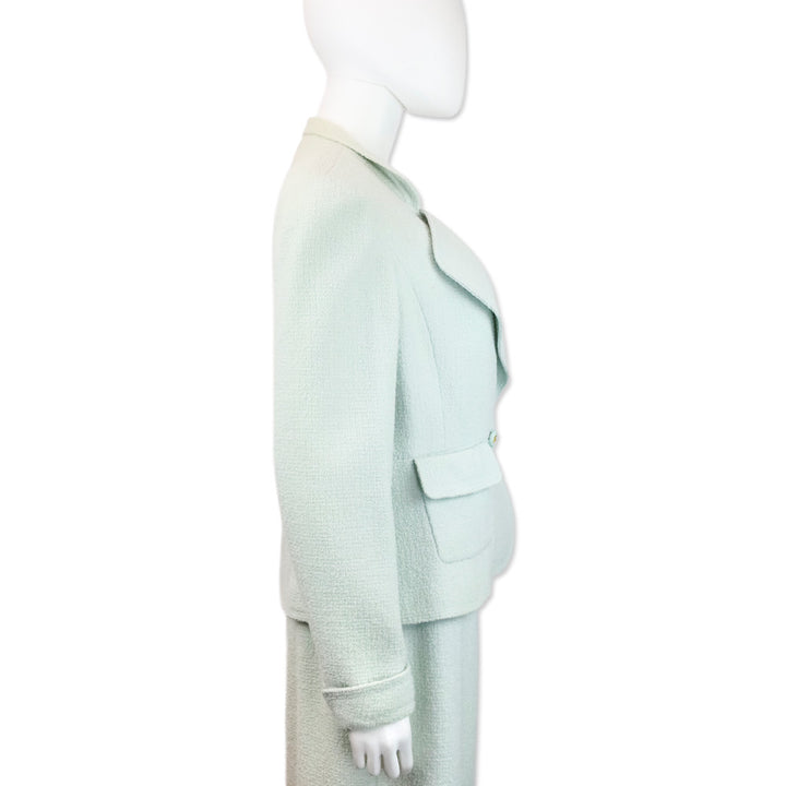 Chanel S/S 97 Light Teal Tweed Double-Breasted Blazer