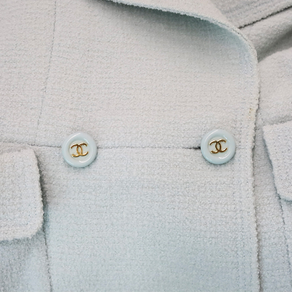 Chanel S/S 97 Light Teal Tweed Double-Breasted Blazer