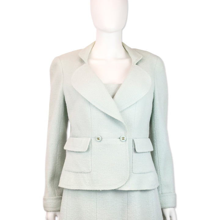 Chanel S/S 97 Light Teal Tweed Double-Breasted Blazer