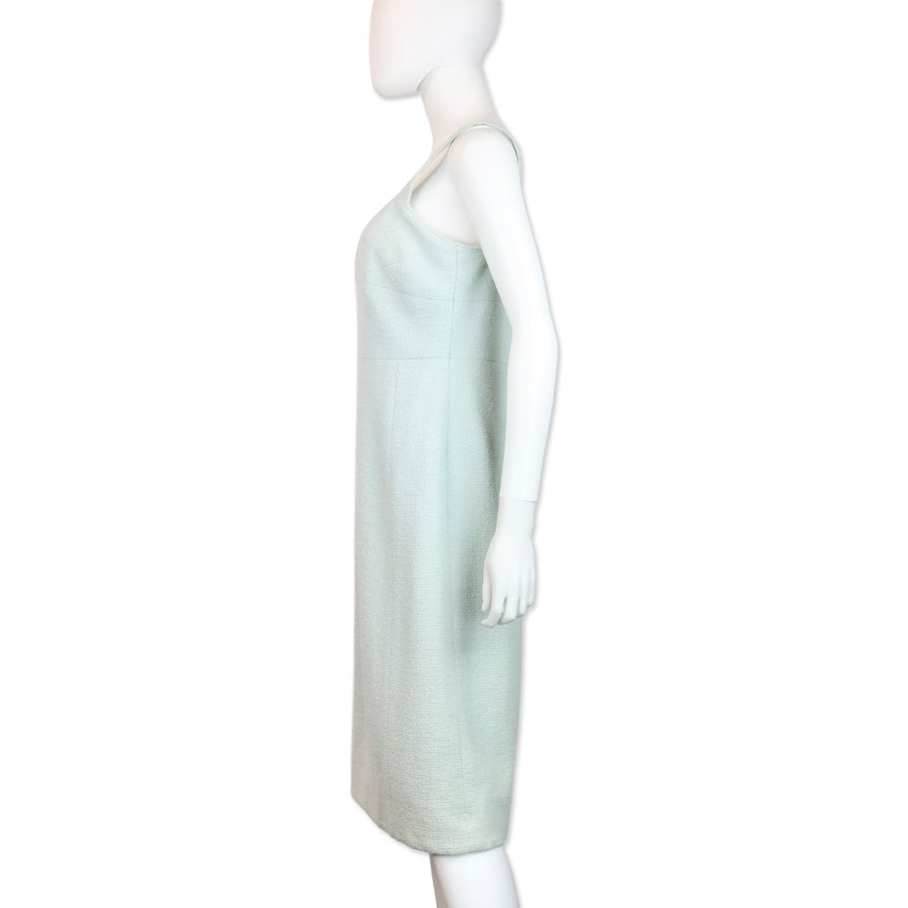 Chanel S/S 97 Light Teal Tweed Sleeveless Mid Dress