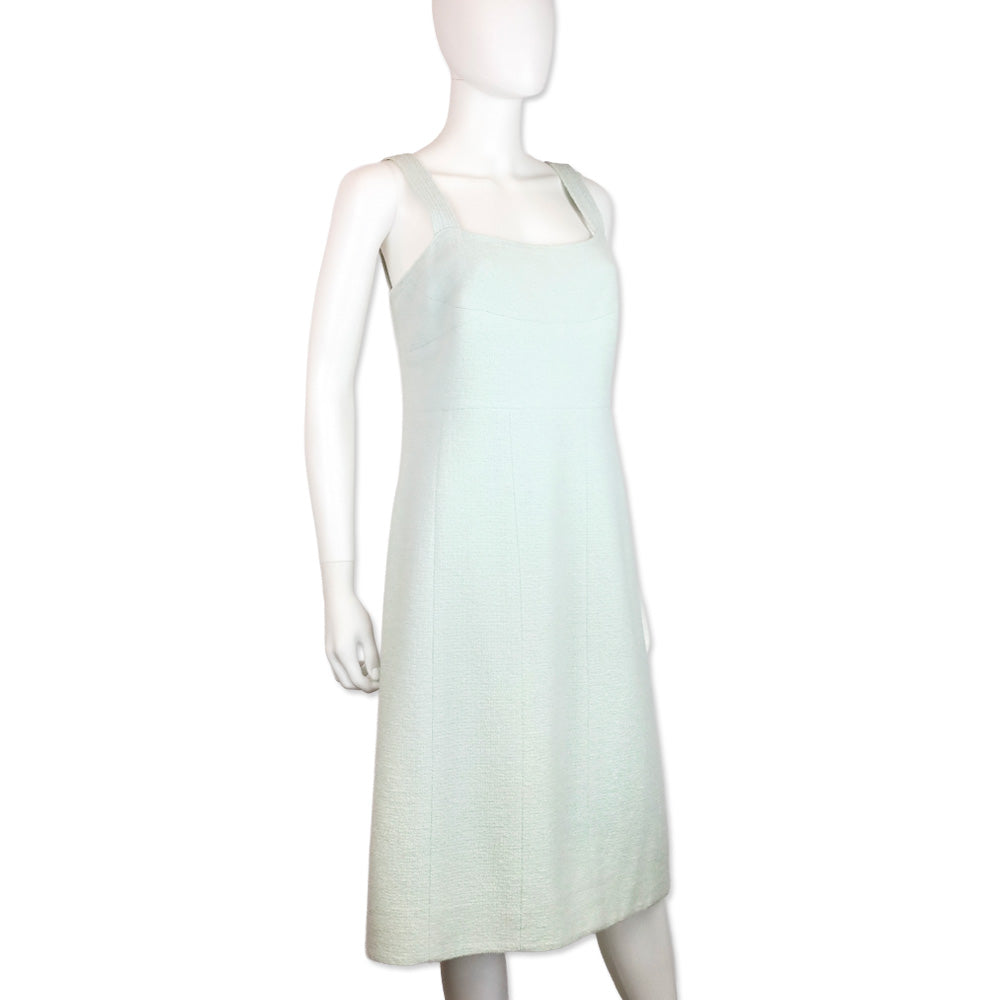 Chanel S/S 97 Light Teal Tweed Sleeveless Mid Dress