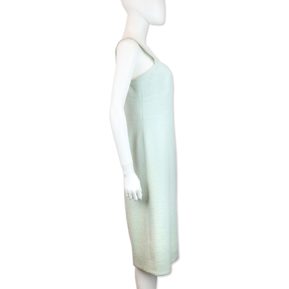 Chanel S/S 97 Light Teal Tweed Sleeveless Mid Dress
