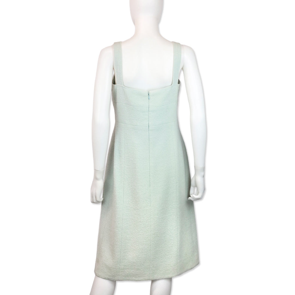 Chanel S/S 97 Light Teal Tweed Sleeveless Mid Dress