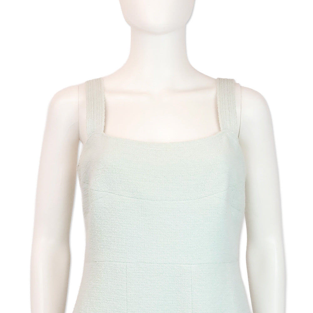 Chanel S/S 97 Light Teal Tweed Sleeveless Mid Dress