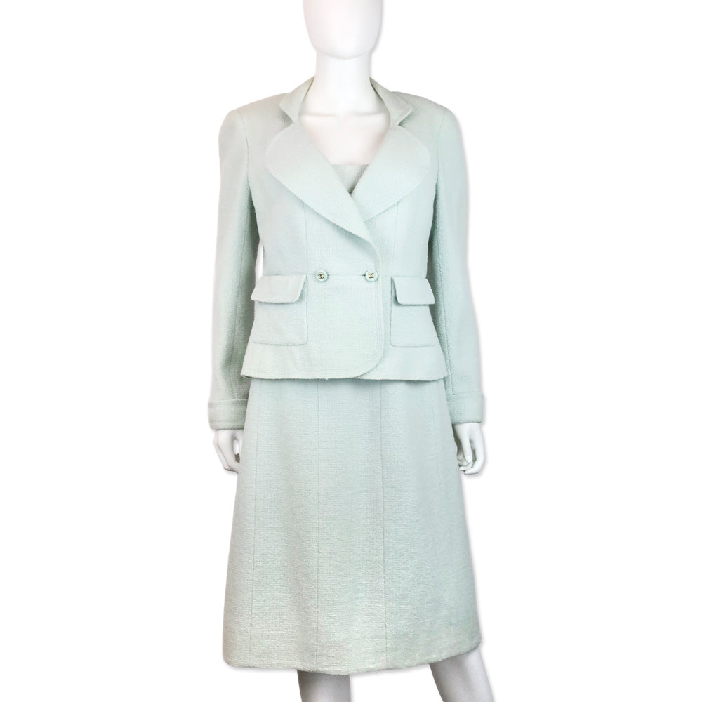 Chanel S/S 97 Light Teal Tweed Sleeveless Mid Dress