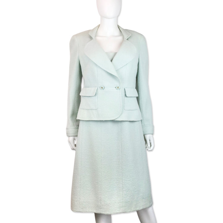 Chanel S/S 97 Light Teal Tweed Sleeveless Mid Dress