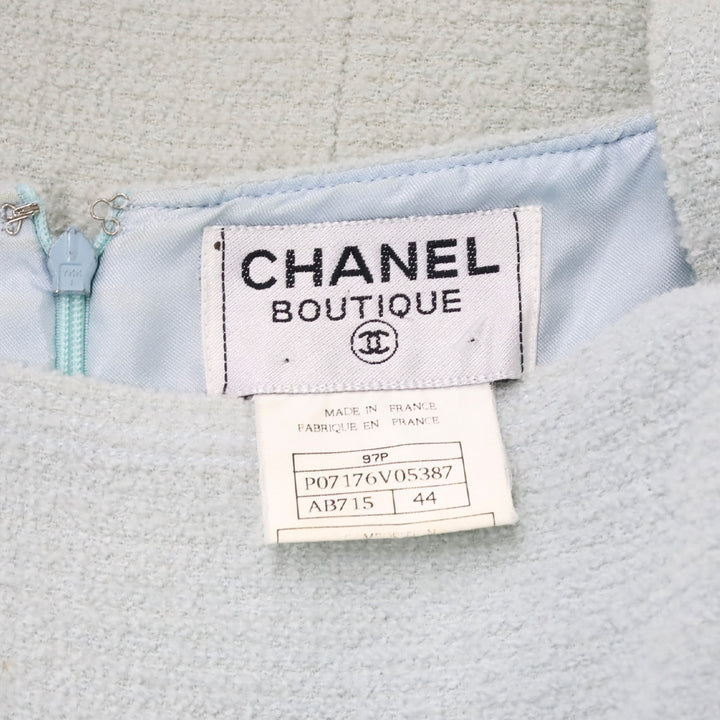 Chanel S/S 97 Light Teal Tweed Sleeveless Mid Dress