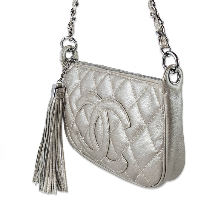 Chanel Silver Metallic Timeless CC Pochette