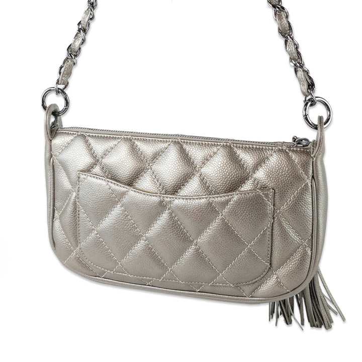 Chanel Silver Metallic Timeless CC Pochette