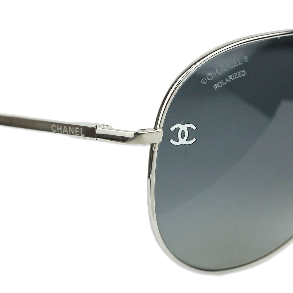 Chanel Silver Titanium & Black Calfskin Pilot Sunglasses