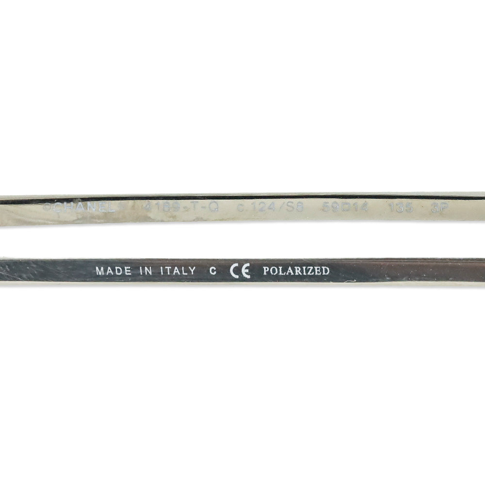 Chanel Silver Titanium & Black Calfskin Pilot Sunglasses
