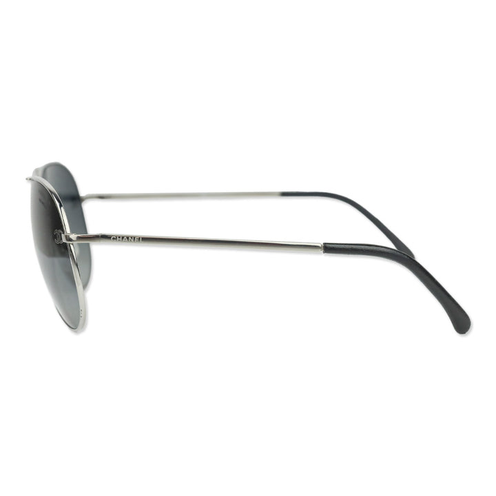Chanel Silver Titanium & Black Calfskin Pilot Sunglasses