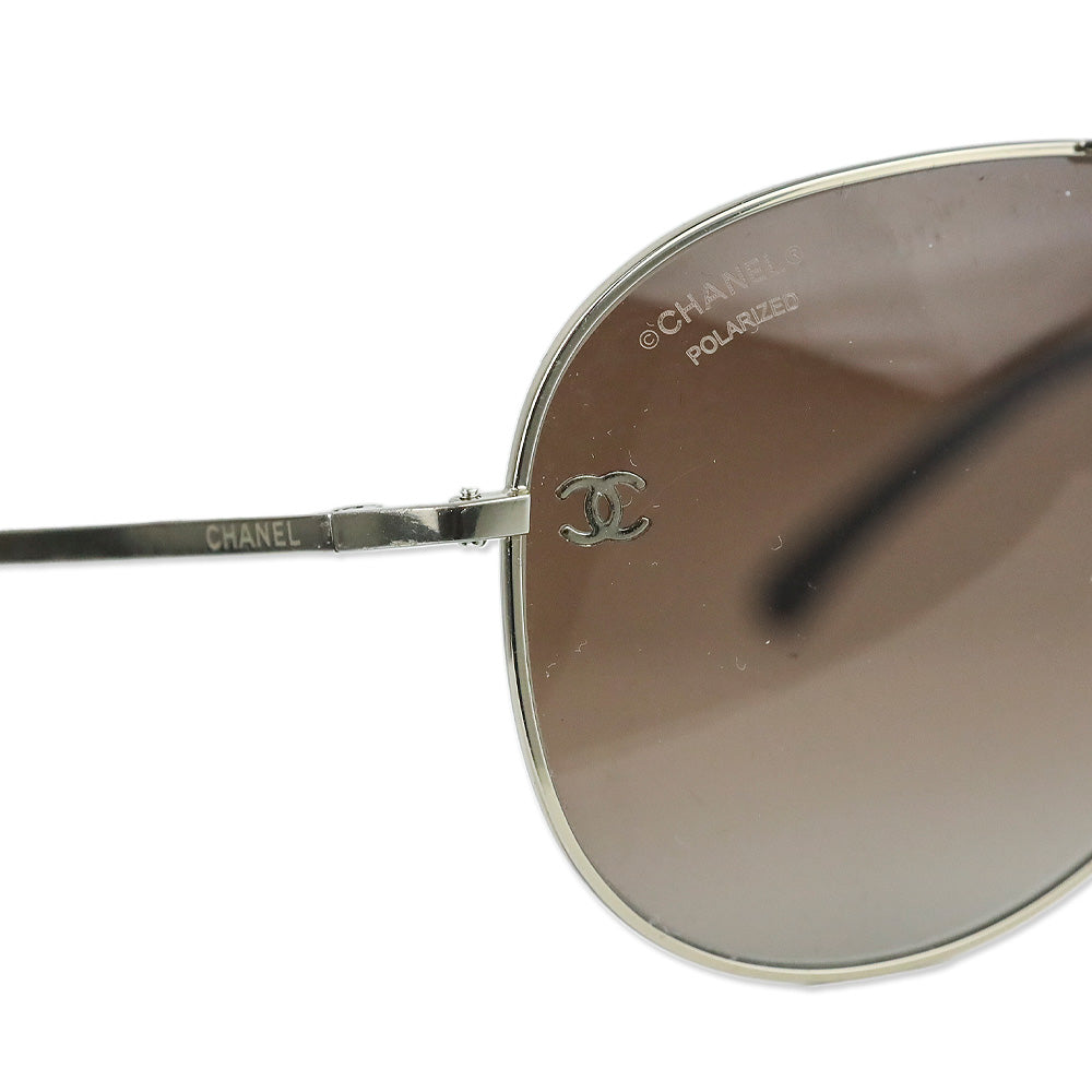 Chanel Silver Titanium & Calfskin Pilot Sunglasses