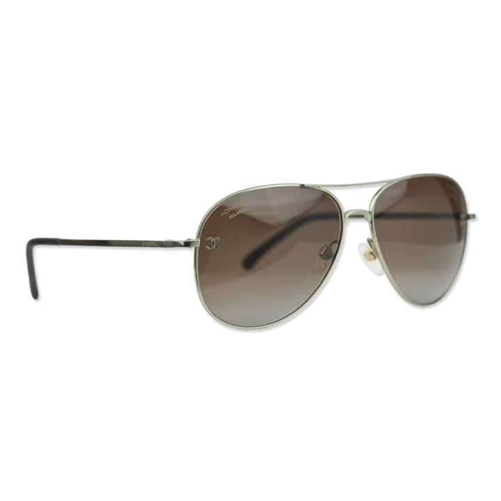 Chanel Silver Titanium & Calfskin Pilot Sunglasses