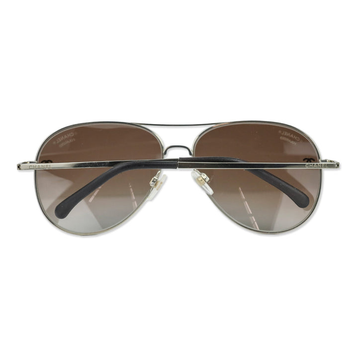 Chanel Silver Titanium & Calfskin Pilot Sunglasses