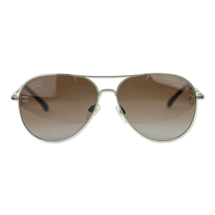 Chanel Silver Titanium & Calfskin Pilot Sunglasses