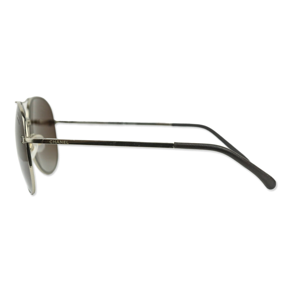 Chanel Silver Titanium & Calfskin Pilot Sunglasses