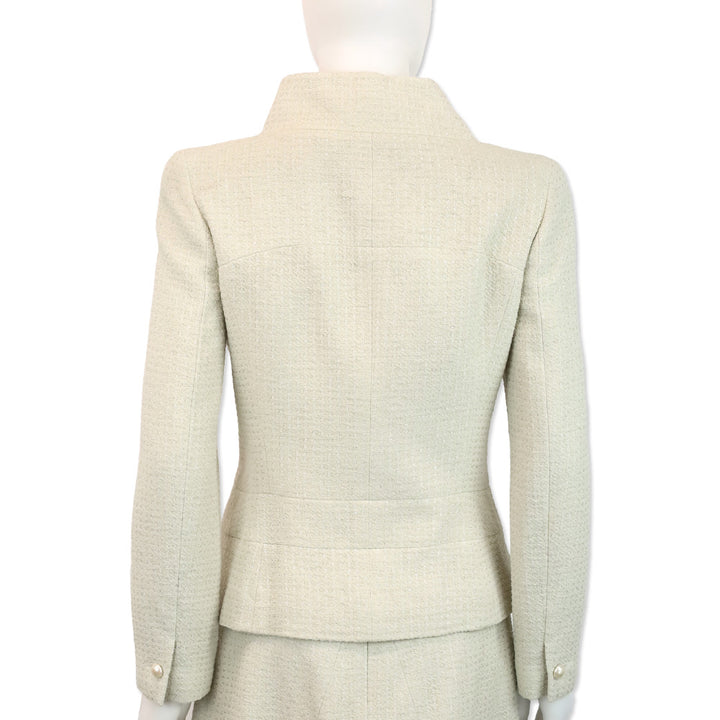 Chanel Spring 2001 Ivory/Metallic Silver Pearl Tweed Suit Jacket & Skirt