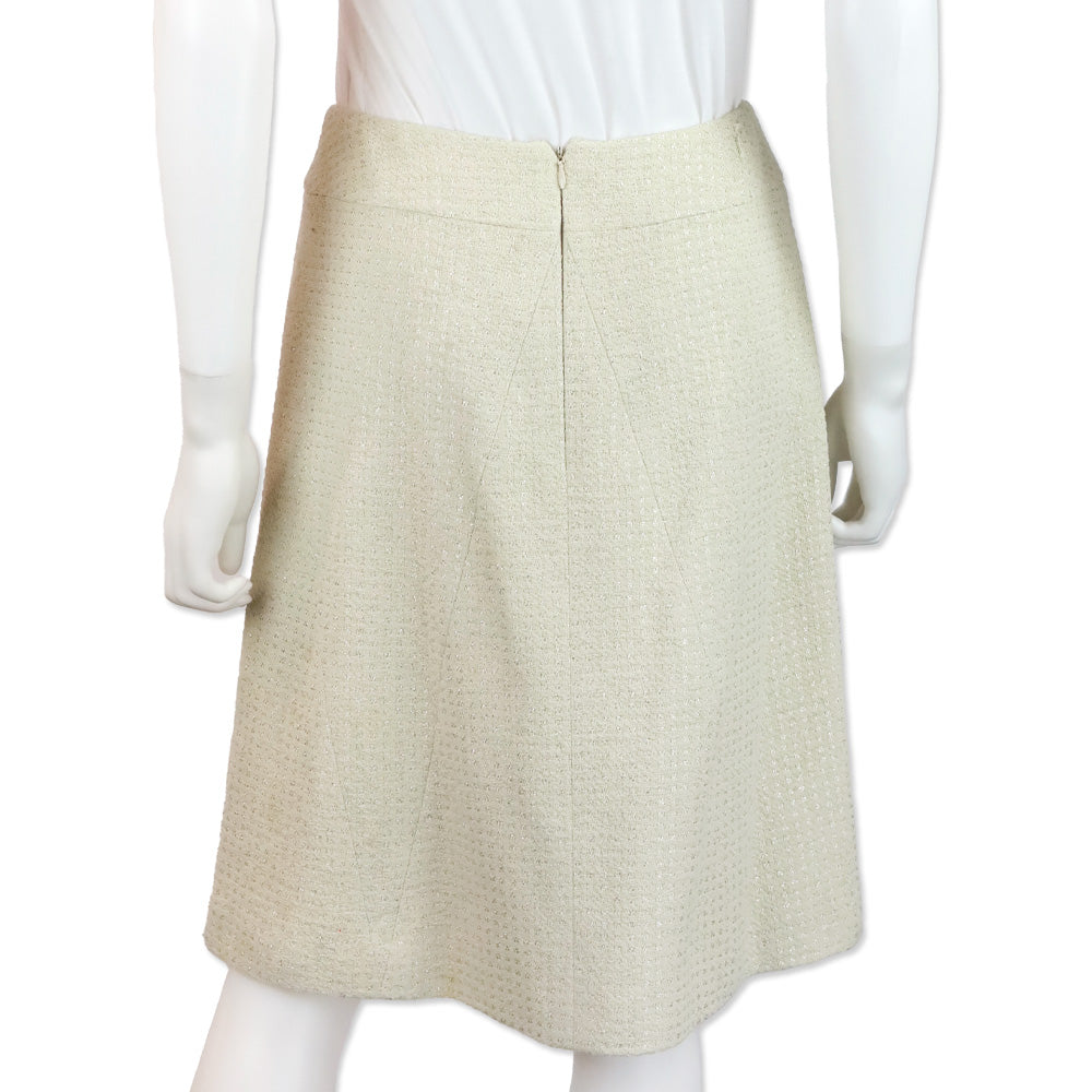 Chanel Spring 2001 Ivory/Metallic Silver Pearl Tweed Suit Jacket & Skirt