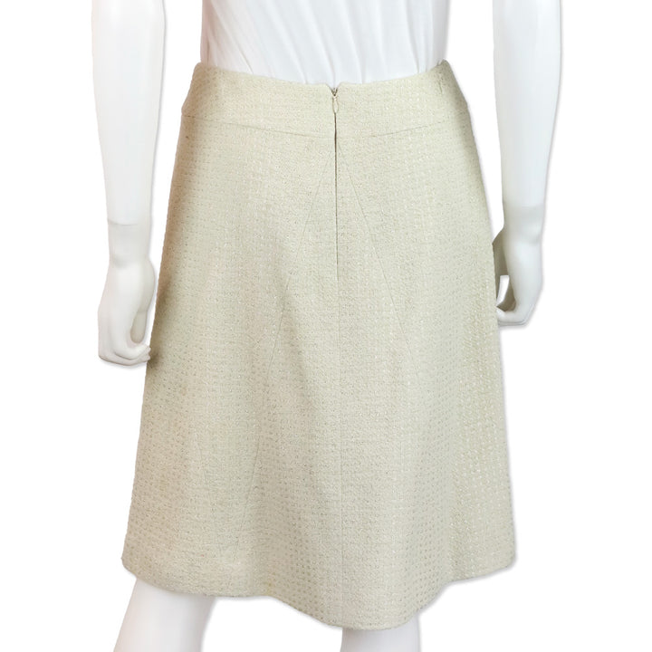 Chanel Spring 2001 Ivory/Metallic Silver Pearl Tweed Suit Jacket & Skirt