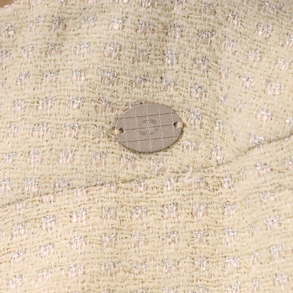 Chanel Spring 2001 Ivory/Metallic Silver Pearl Tweed Suit Jacket & Skirt