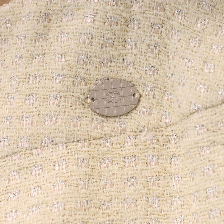 Chanel Spring 2001 Ivory/Metallic Silver Pearl Tweed Suit Jacket & Skirt