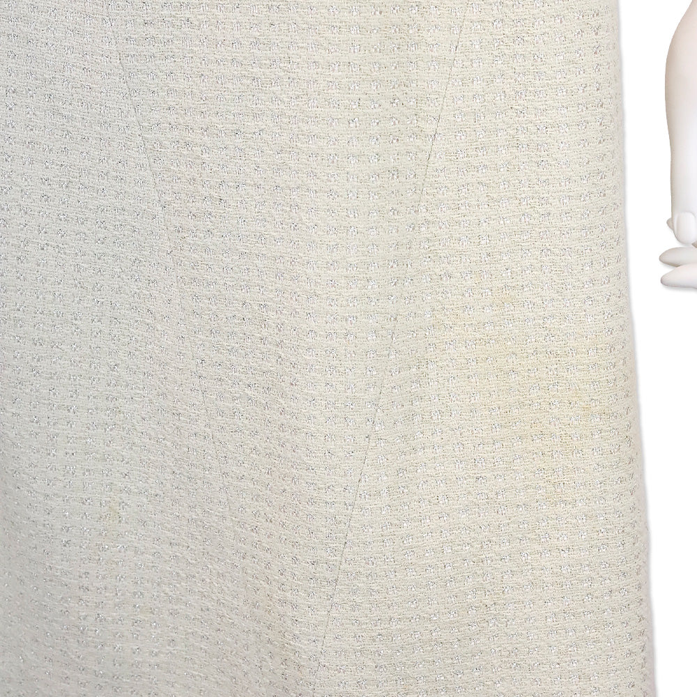 Chanel Spring 2001 Ivory/Metallic Silver Pearl Tweed Suit Jacket & Skirt