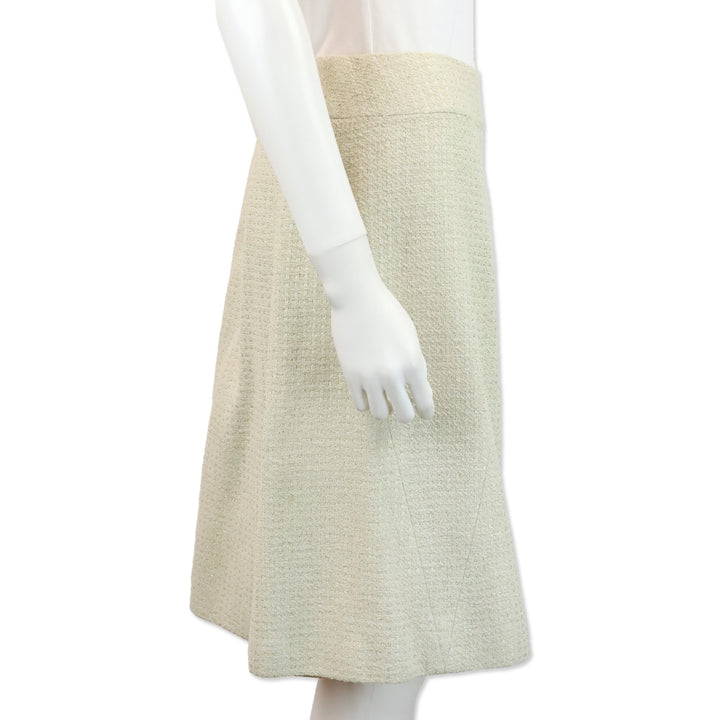 Chanel Spring 2001 Ivory/Metallic Silver Pearl Tweed Suit Jacket & Skirt